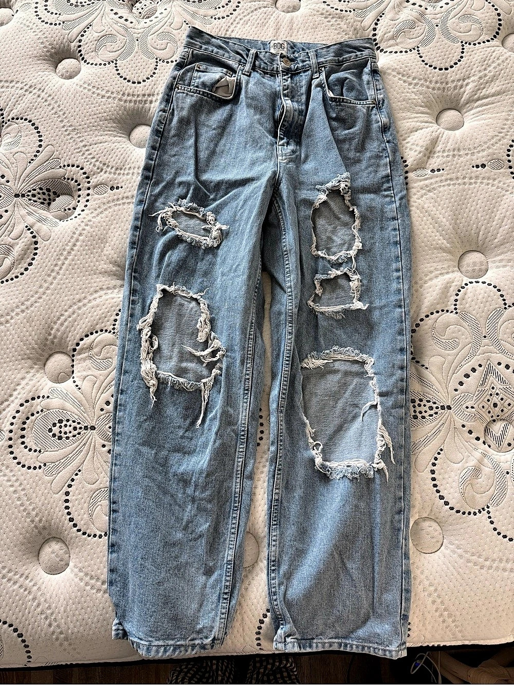 BDG High-Rise Baggy Jeans Distressed Blue Waist 30